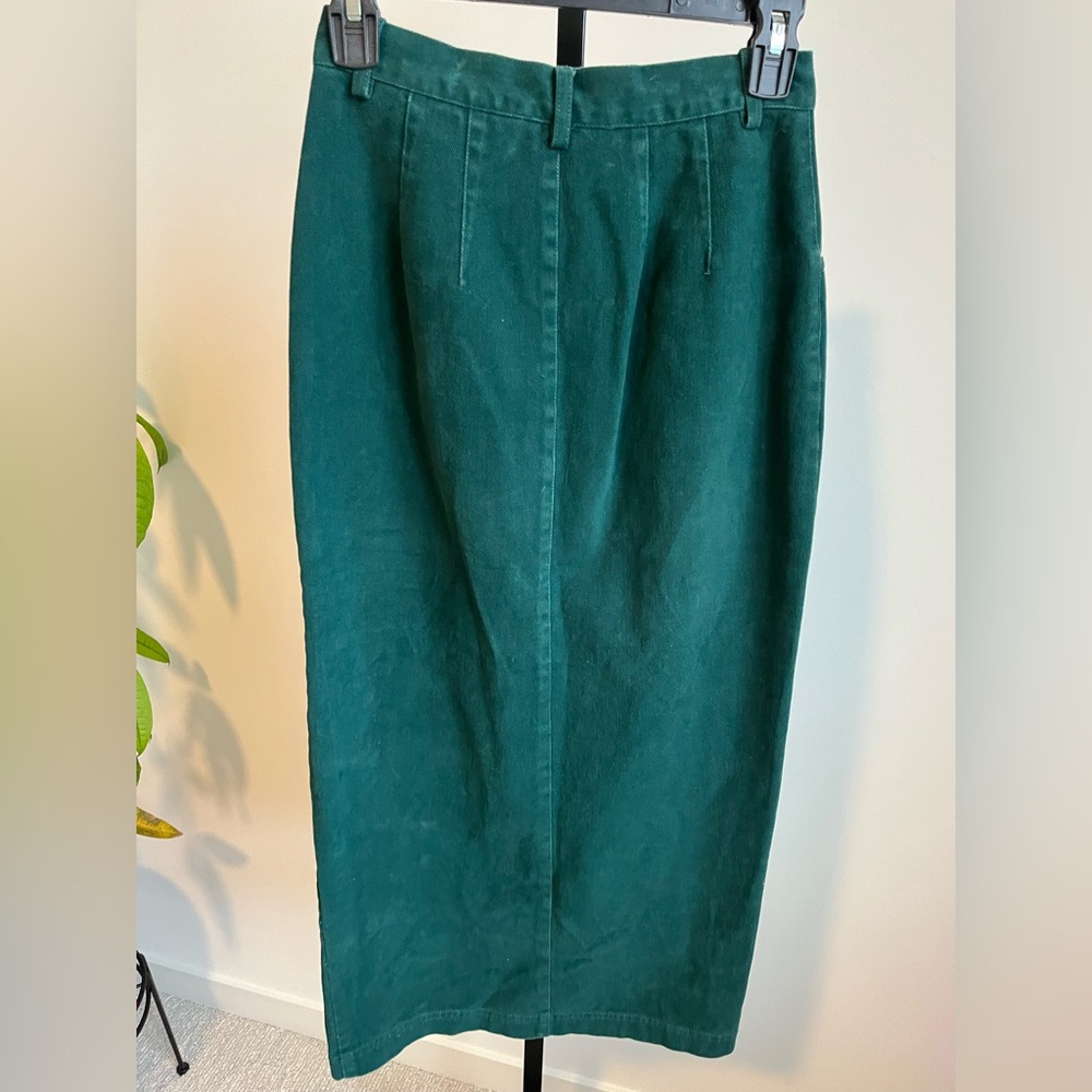 Vintage Emerald Green Button Front Denim Pencil Skirt Size 4 - Picture 3 of 9